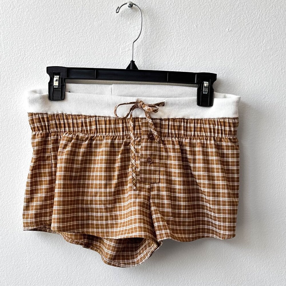 Lioness Brown Plaid Drawstring Waist Shorts
